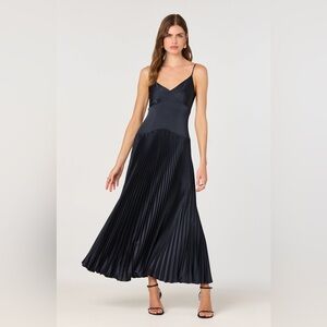 Astr Navy Blue Pleated Maxi Dress